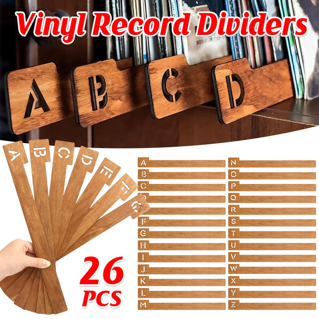 26-Letter Vinyl Record Wooden Dividers Fit Standard LP Albums Collection Durable