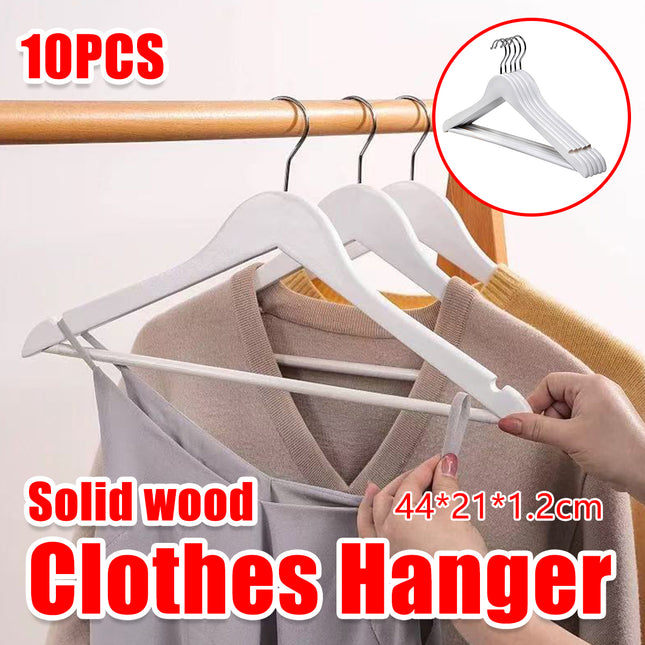 10PCS Wooden Suit Hangers - Clothes Coats Jackets Dress Pants Shirts Skirts