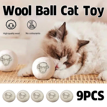 9PCS Wool Ball Cat Toy Set Durable Interactive for Kittens Playing Hunting Fun