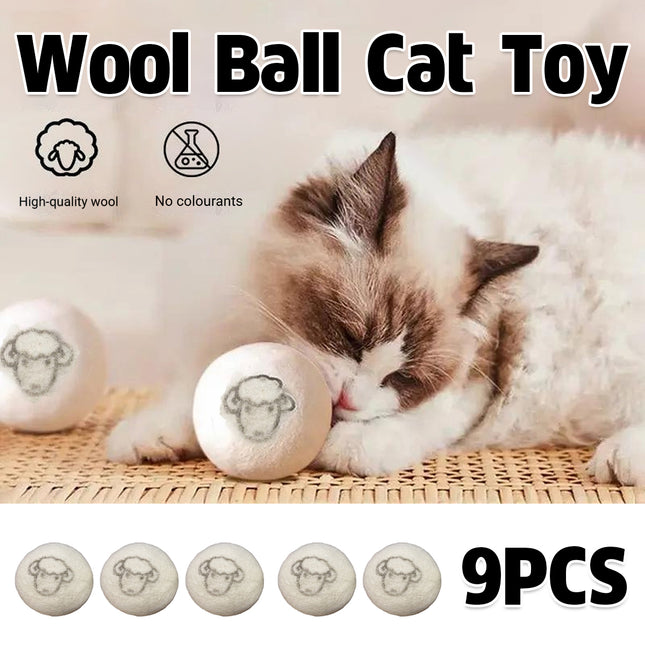 9PCS Wool Ball Cat Toy Set Durable Interactive for Kittens Playing Hunting Fun