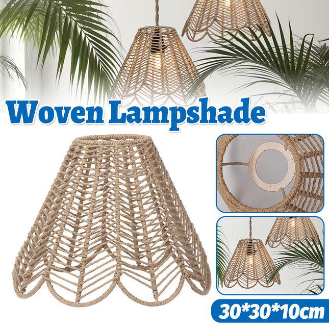 Country Vintage Paper Rope Pendant Lamp Shade Khaki Iron Frame Ceiling Decor
