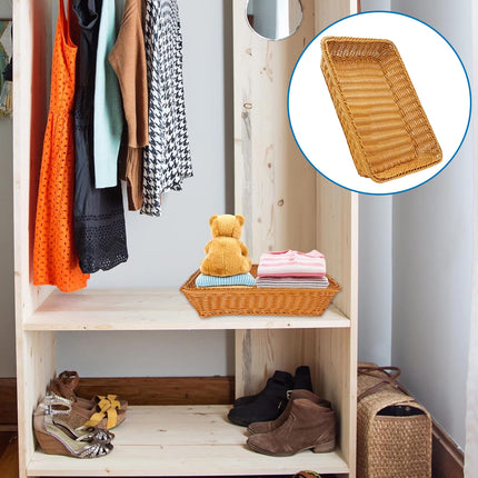 6PCS Woven Storage Baskets Rectangular PP Rattan Style Organiser for Home Shelf