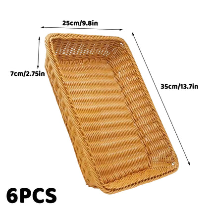 6PCS Woven Storage Baskets Rectangular PP Rattan Style Organiser for Home Shelf