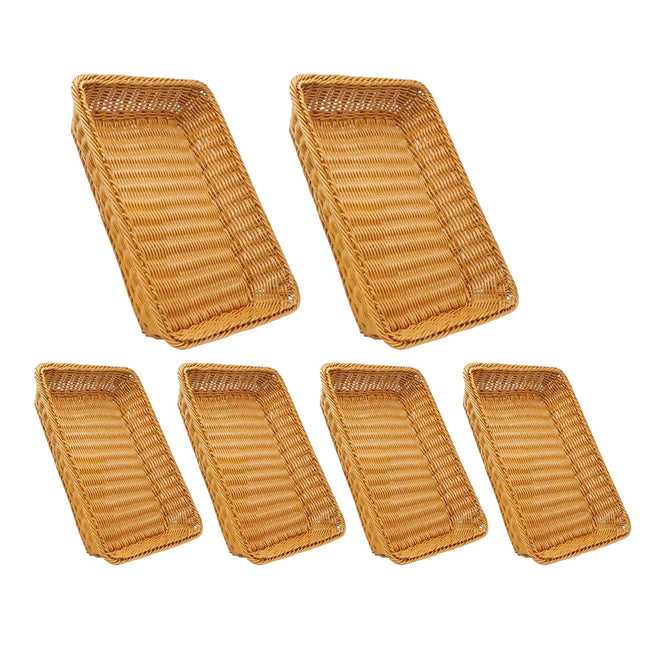 6PCS Woven Storage Baskets Rectangular PP Rattan Style Organiser for Home Shelf