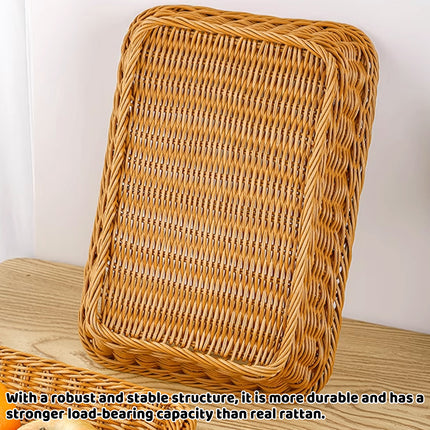6PCS Woven Storage Baskets Rectangular PP Rattan Style Organiser for Home Shelf