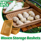 6PCS Woven Storage Baskets Rectangular PP Rattan Style Organiser for Home Shelf