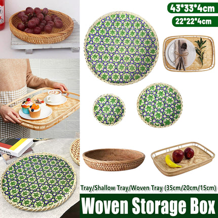 Rattan Woven Pastry Tray Desktop Storage Box Decorative Durable For Home Kitchen