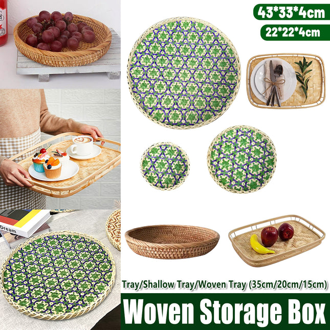 Rattan Woven Pastry Tray Desktop Storage Box Decorative Durable For Home Kitchen