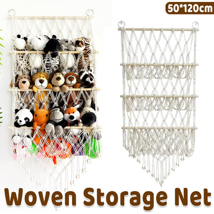 Macrame Wall Storage Rack Cotton Rope Off-White Adjustable Height