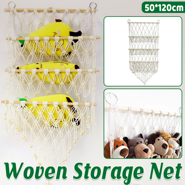 Macrame Wall Storage Rack Cotton Rope Off-White Adjustable Height