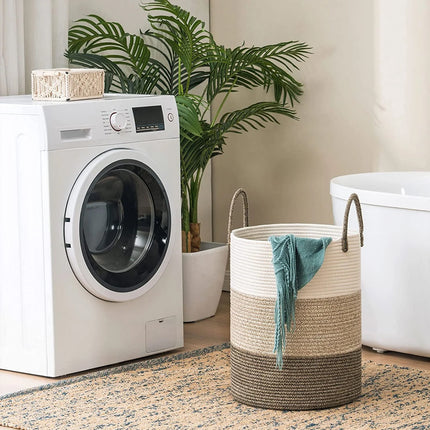 Handheld Cotton Rope Woven Storage Basket for Bedroom Bathroom Closet Durable