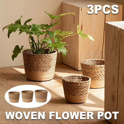 3pcs Natural Woven Basket Planters Garden Flower Pots for Home Living Decor