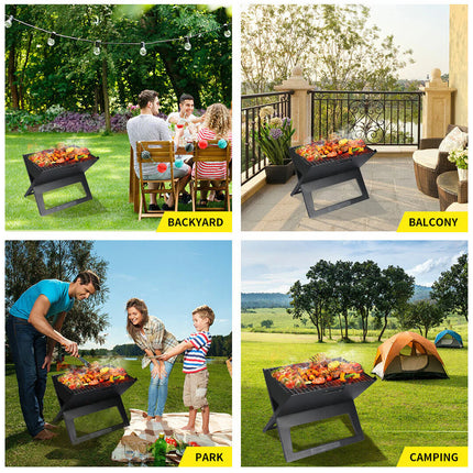 Grillz BBQ Grill Charcoal Smoker Outdoor Portable Camping Folding Steel Barbecue