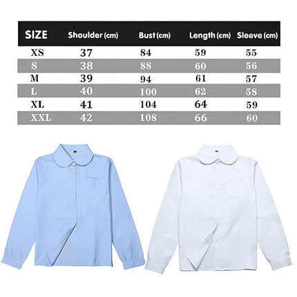 SKY BLUE Girls Peter Pan Collar Long Sleeve School Shirt with two button Adjustable Cuff - Aimall