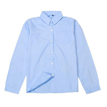 SKY BLUE Girls Peter Pan Collar Long Sleeve School Shirt with two button Adjustable Cuff - Aimall