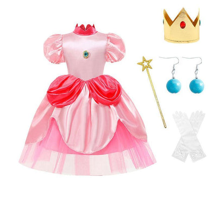Little Princess Peach Costume Cosplay Marios Brother Princess Fancy Dress Crown AU