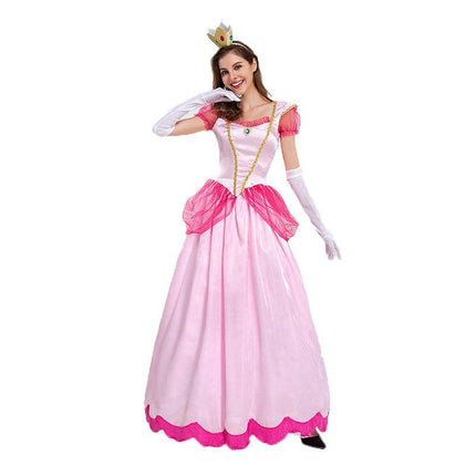 N505 Princess Peach Pink Mario Games Book Week Fancy Long Dress Up Party Costume AU