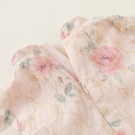 Pink Hanfu Two-Piece Summer Dress Traditional Floral Girl Suit Outfit