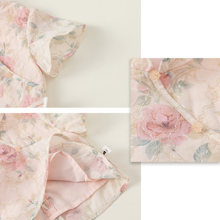 Pink Hanfu Two-Piece Summer Dress Traditional Floral Girl Suit Outfit