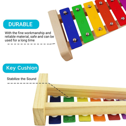 Kids Percussion Instrument 8/15 Tone Colourful Metal Xylophone Early Learning