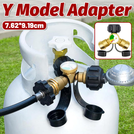 2-Way LPG Adapter-Propane Distributor Propane Tank Y-Splitter Adapter With Gauge