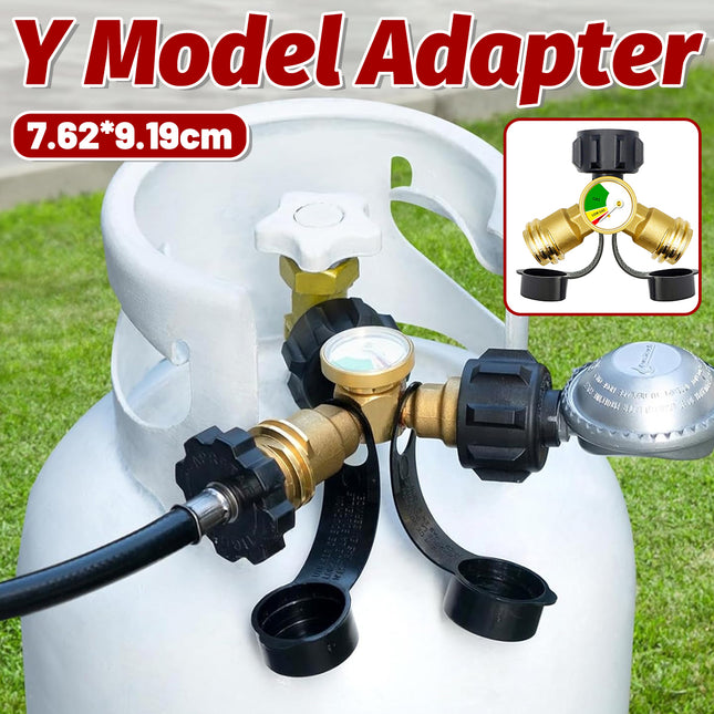 2-Way LPG Adapter-Propane Distributor Propane Tank Y-Splitter Adapter With Gauge