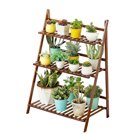 Balcony Plant Stand 3-Layer Wooden Flower Pot Corner Stand White Log Foldable