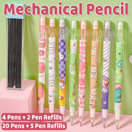 Mechanical Pencil Set with Lead Refills Cute Cartoon Student Stationery