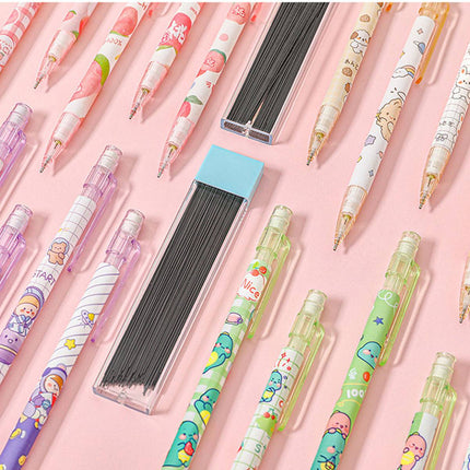 Mechanical Pencil Set with Lead Refills Cute Cartoon Student Stationery