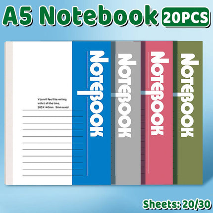 A5 Soft Cover Notebooks 20 Pack Ruled 20 or 38 Sheets