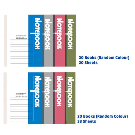 A5 Soft Cover Notebooks 20 Pack Ruled 20 or 38 Sheets