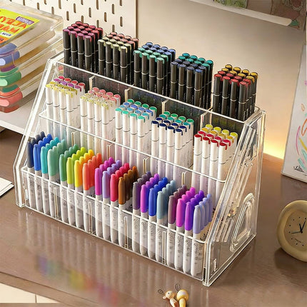 3/5 Tier Large Capacity Clear Acrylic Divided Pen Holder Desktop Pen Organizer