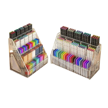 3/5 Tier Large Capacity Clear Acrylic Divided Pen Holder Desktop Pen Organizer