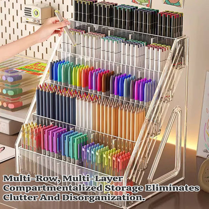3/5 Tier Large Capacity Clear Acrylic Divided Pen Holder Desktop Pen Organizer