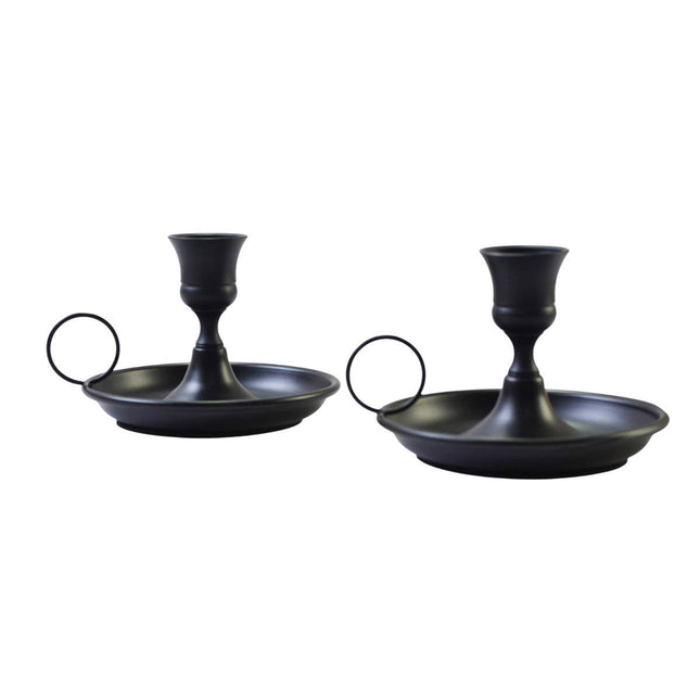 Nordic Iron Candle Holder Set 2pcs Matte Black Tray Ring Handle 12.3 x 7.5cm