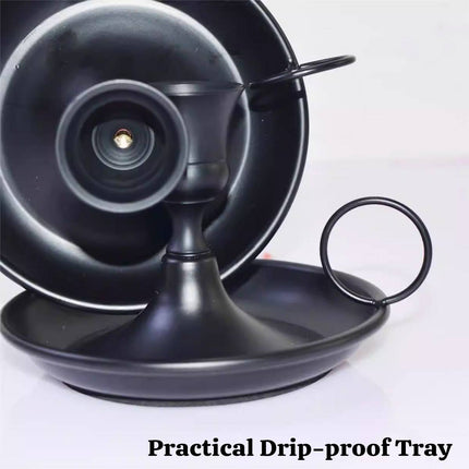 Nordic Iron Candle Holder Set 2pcs Matte Black Tray Ring Handle 12.3 x 7.5cm
