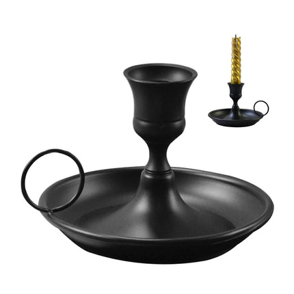 Nordic Iron Candle Holder Set 2pcs Matte Black Tray Ring Handle 12.3 x 7.5cm