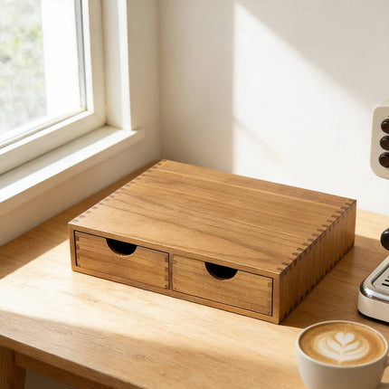 Wooden Coffee Capsule Holder Double Drawer Coffee Machine Stand Countertop Use