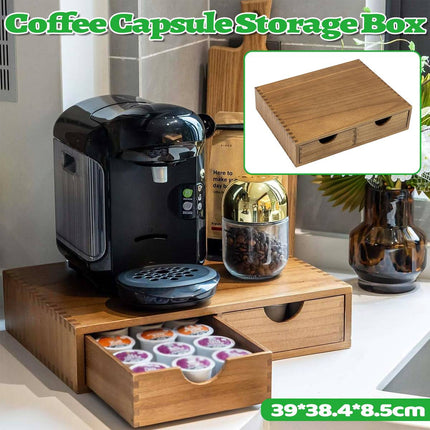 Wooden Coffee Capsule Holder Double Drawer Coffee Machine Stand Countertop Use
