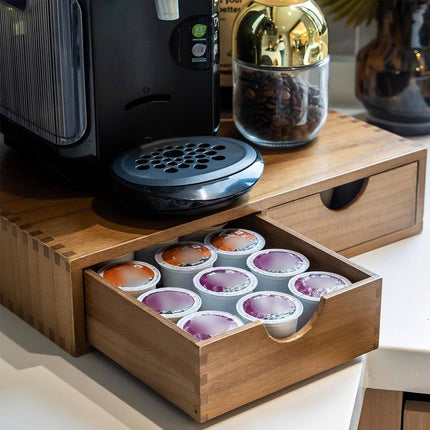 Wooden Coffee Capsule Holder Double Drawer Coffee Machine Stand Countertop Use