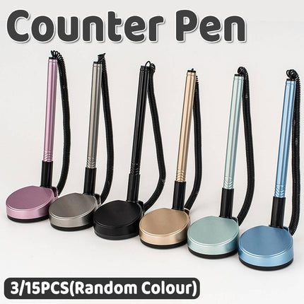 Desk Counter Pen with Adhesive Base Coil Tether Reception Front Desk Office