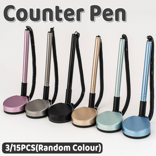 Desk Counter Pen with Adhesive Base Coil Tether Reception Front Desk Office
