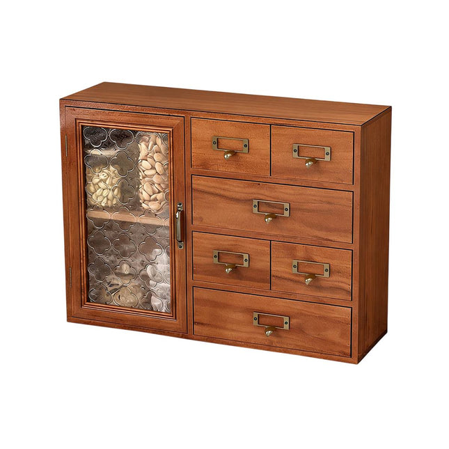 Vintage Wooden Cabinet With Clear Door Desktop Organizer For Jewelry Tea Storage