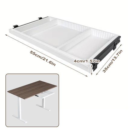 Under Desk Drawer Organiser White Slim Slide Out Storage Tray for Office Home