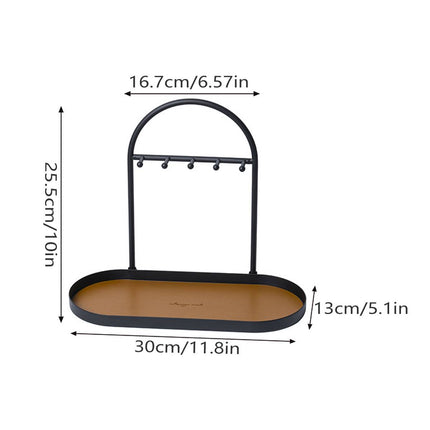 Entryway Iron Key Storage Rack with Leather Tray - 5 Hook Hanging Organiser