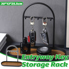 Entryway Iron Key Storage Rack with Leather Tray - 5 Hook Hanging Organiser