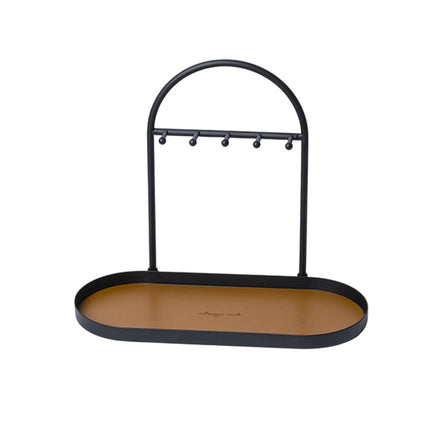 Entryway Iron Key Storage Rack with Leather Tray - 5 Hook Hanging Organiser