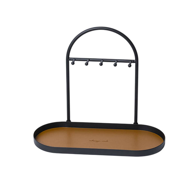 Entryway Iron Key Storage Rack with Leather Tray - 5 Hook Hanging Organiser