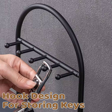 Entryway Iron Key Storage Rack with Leather Tray - 5 Hook Hanging Organiser