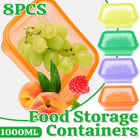 Collapsible Silicone Food Storage Containers 1000ml - Set of 8, 4 Colours